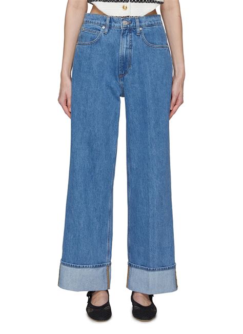 frame rolled high-rise wide-leg jeans|More.